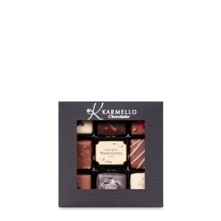 W06 9er-Set Pralinen mit Schokolade “Danke“ in einer Schachtel mit Sichtfenster